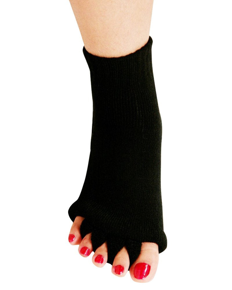 Nachvorn Yoga Sports GYM Five Toe Separator Socks Alignment Pain Health Massage Socks, Prevent Foot Cramps, One Pair,Black