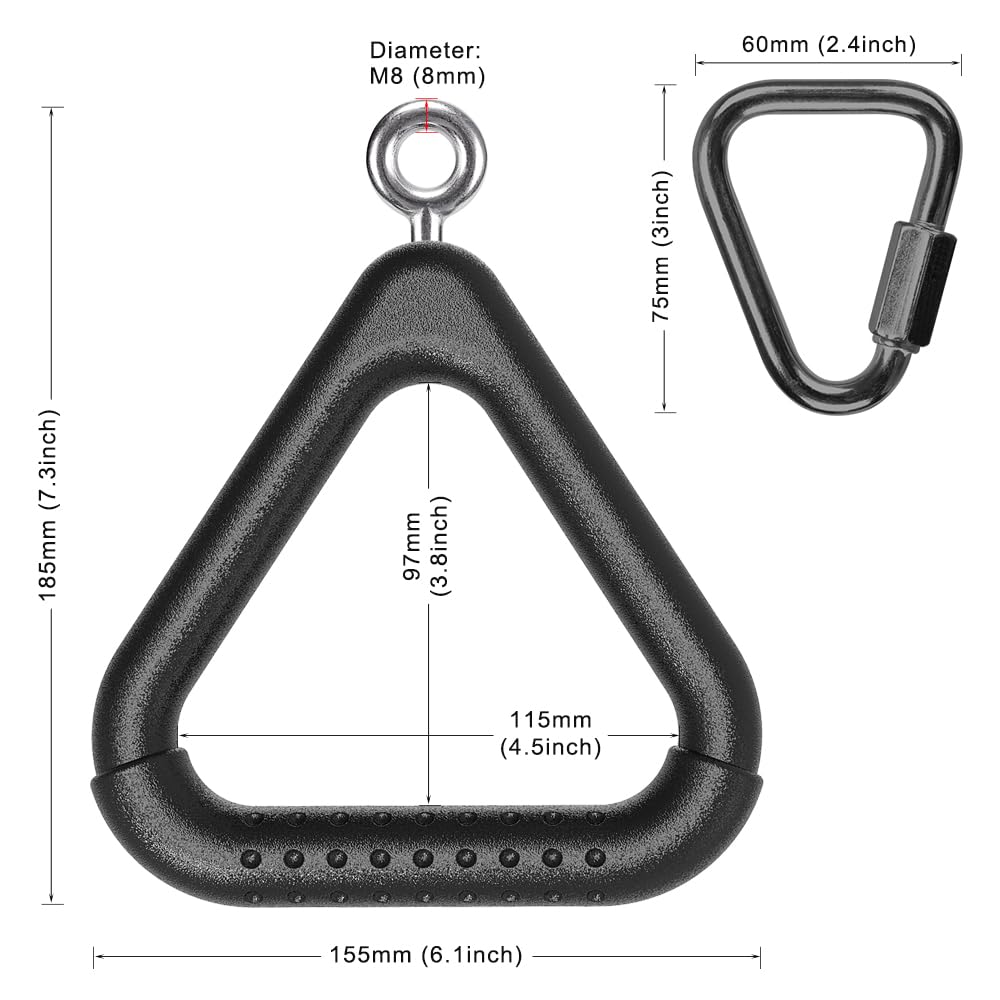 Dolibest 2PCS Monkey Bars, Triangle Trapeze Swing Bar with 2PCS Triangle Carabiners, Outdoor Play Equipment, Swing Set Accessories Monkey Rings, Obstacle Ring Toys Set for Kids, Black