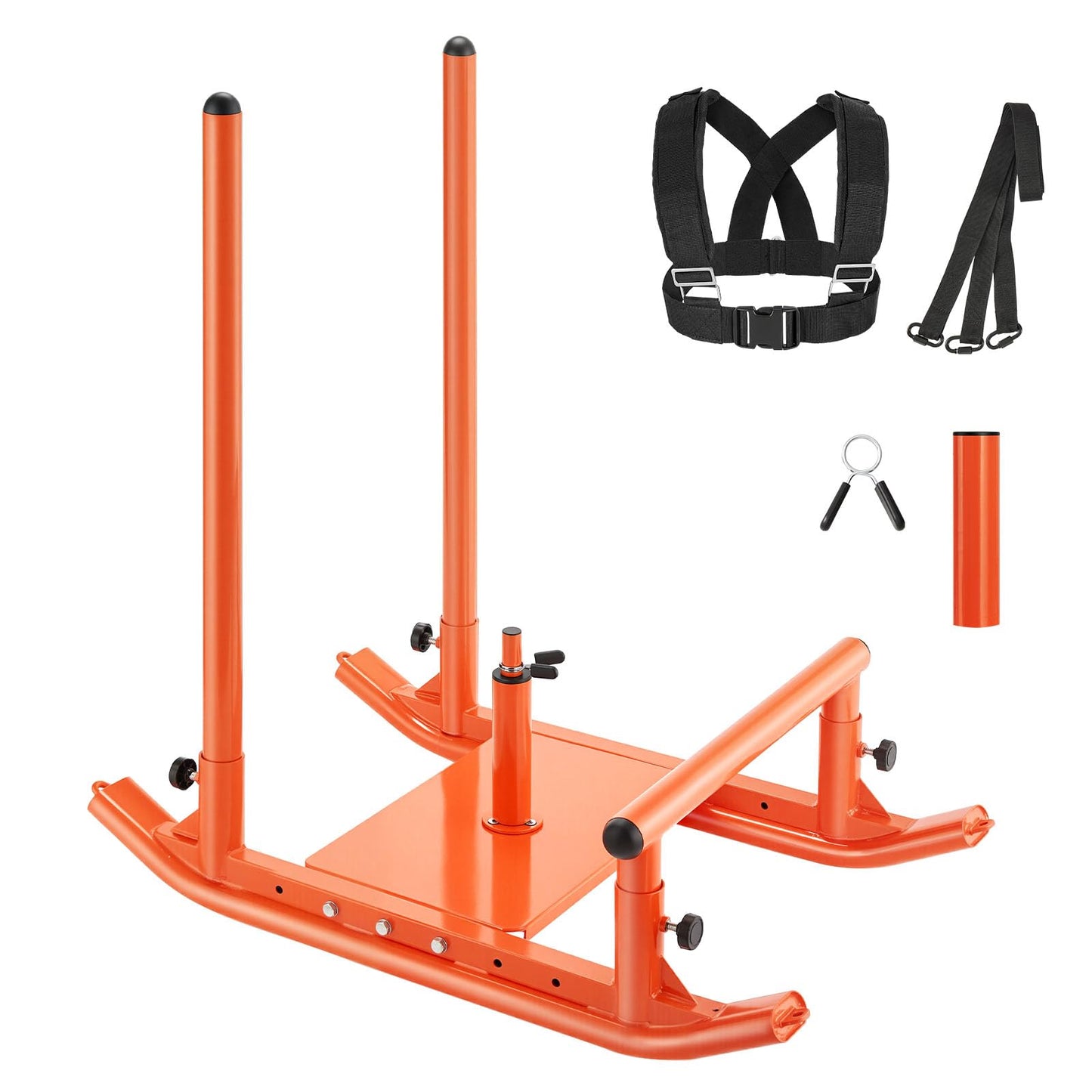 VEVOR Weight Sled, Fitness Strength Training Pull Push Running Sled, Fitness Workout Sled Push Gym Equipment, with Handle, Compatible 1/2 in Weight Plates, Orange, Football Sleds and Chutes