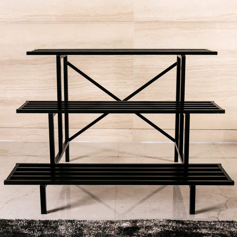 Zhongma 3 Tier Sturdy Metal Plant Stand, L35.43 x W26 x H23.6 inch, Heavy Duty Plant Holder for Home Indoor and Outdoor, 660 LBS Capacity & Heavy Duty Construction