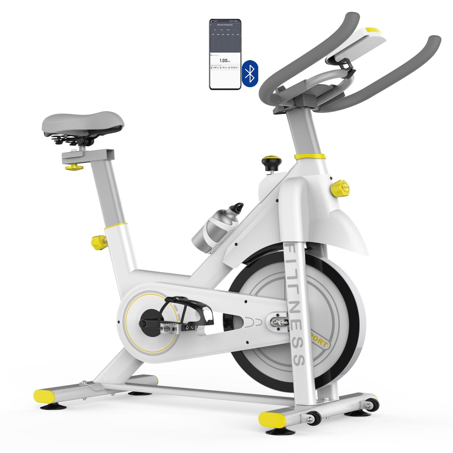 Indoor Exercise Bike with Bluetooth LCD Monitor, 30 lbs Flywheel, 330 lbs Weight Capacity, Adjustable Seat, Tablet Mount