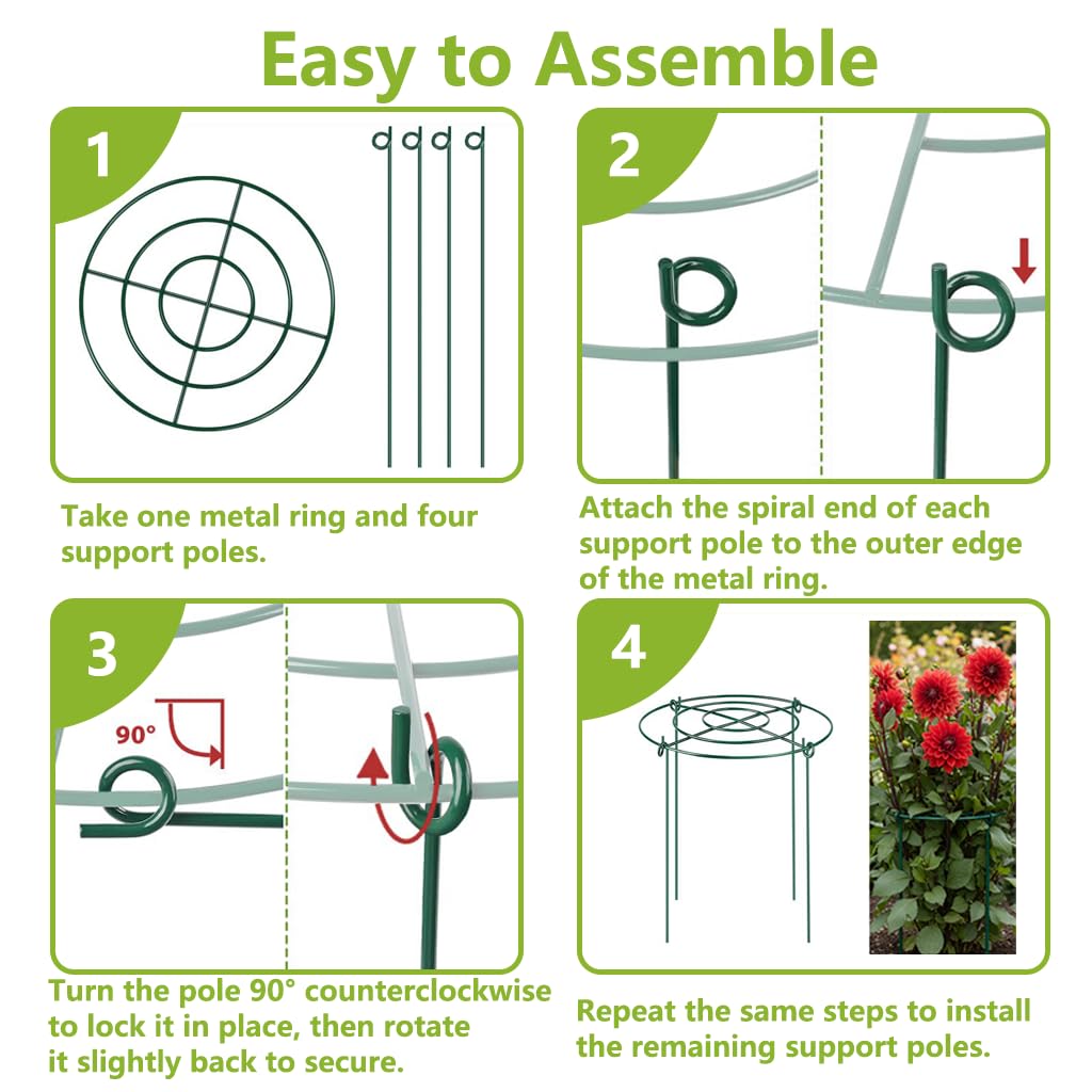 DAYUMKOU 8 Pack Peony Cages and Supports, 11.5" D x 12" H Plant Supports for Outdoor Plants, Heavy Duty Metal Peony Support Cage Flower Support Rings for Rose Hydrangea Strawberry