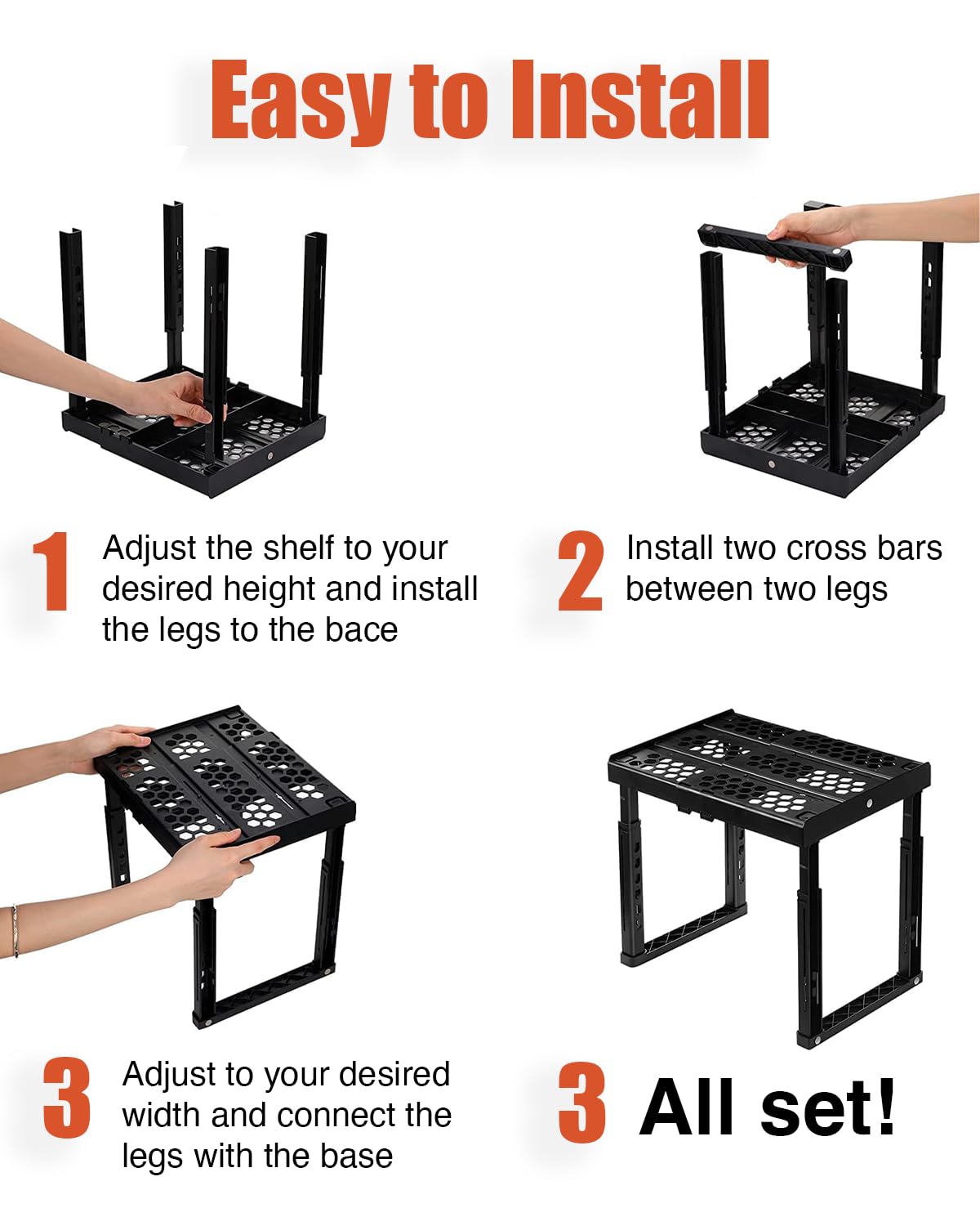 Piffny Locker Organizer Shelf, Adjustable Width and Height, Stackable, Ideal Locker Shelf for School, Office, Gym Lockers, or Even Kitchen Cabinets & Under Sink Organization (Black 1 Pack)