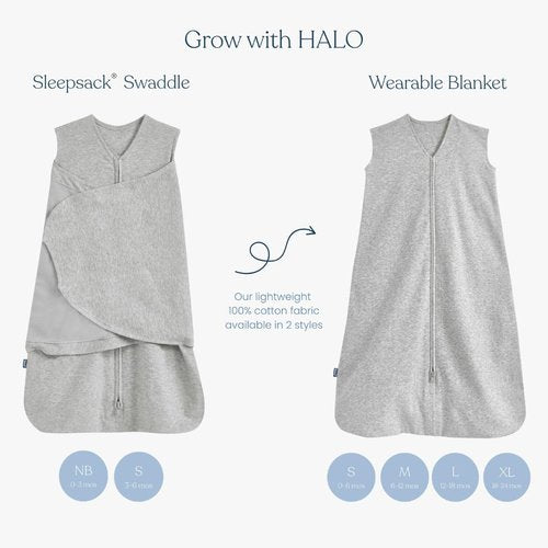HALO 100% Cotton Sleepsack Swaddle - 3-Way Adjustable Wearable Blanket, TOG 1.5, Midnight Moons Blue, Small (3-6 Months)