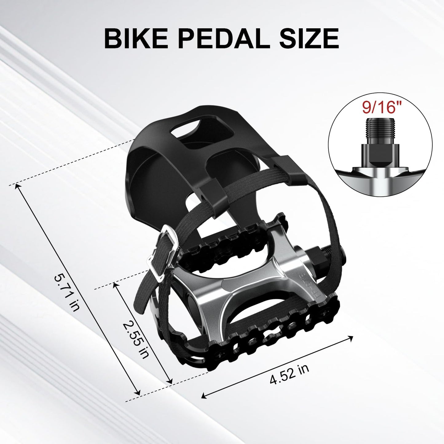 Bike Pedals,Grade Spin Bike Pedals with Toe Cages & Straps,Compatible with Road Bikes, Peloton, Mountain Bikes&MTB,Toe Clip Pedals Designed for Wide Shoes,Ideal for Indoor & Outdoor Cycling