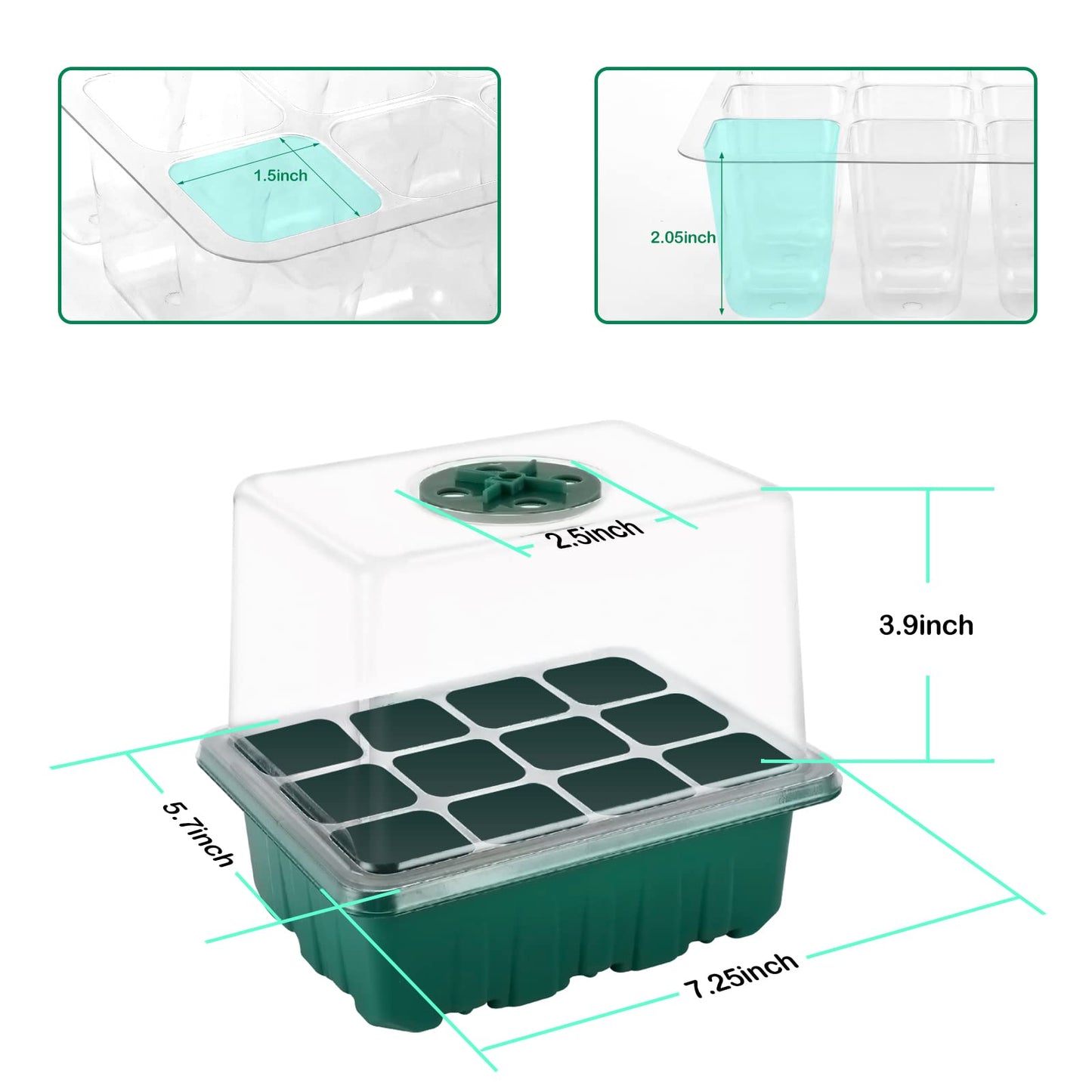 Yskea Seed Starter Tray with Light, 6PCS Seed Starter Kit with Grow Light, Seedling Starter Trays with Humidity Domes, Covers Height 3.9", Indoor Gardening Plant Germination Trays (12 Cells per Tray)
