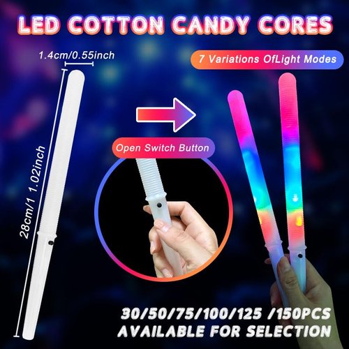 50 Pcs LED cotton candy cones,Glowing cotton candy sticks,Cotton candy holder reusable and waterproof, suitable for Christmas party (colorful)