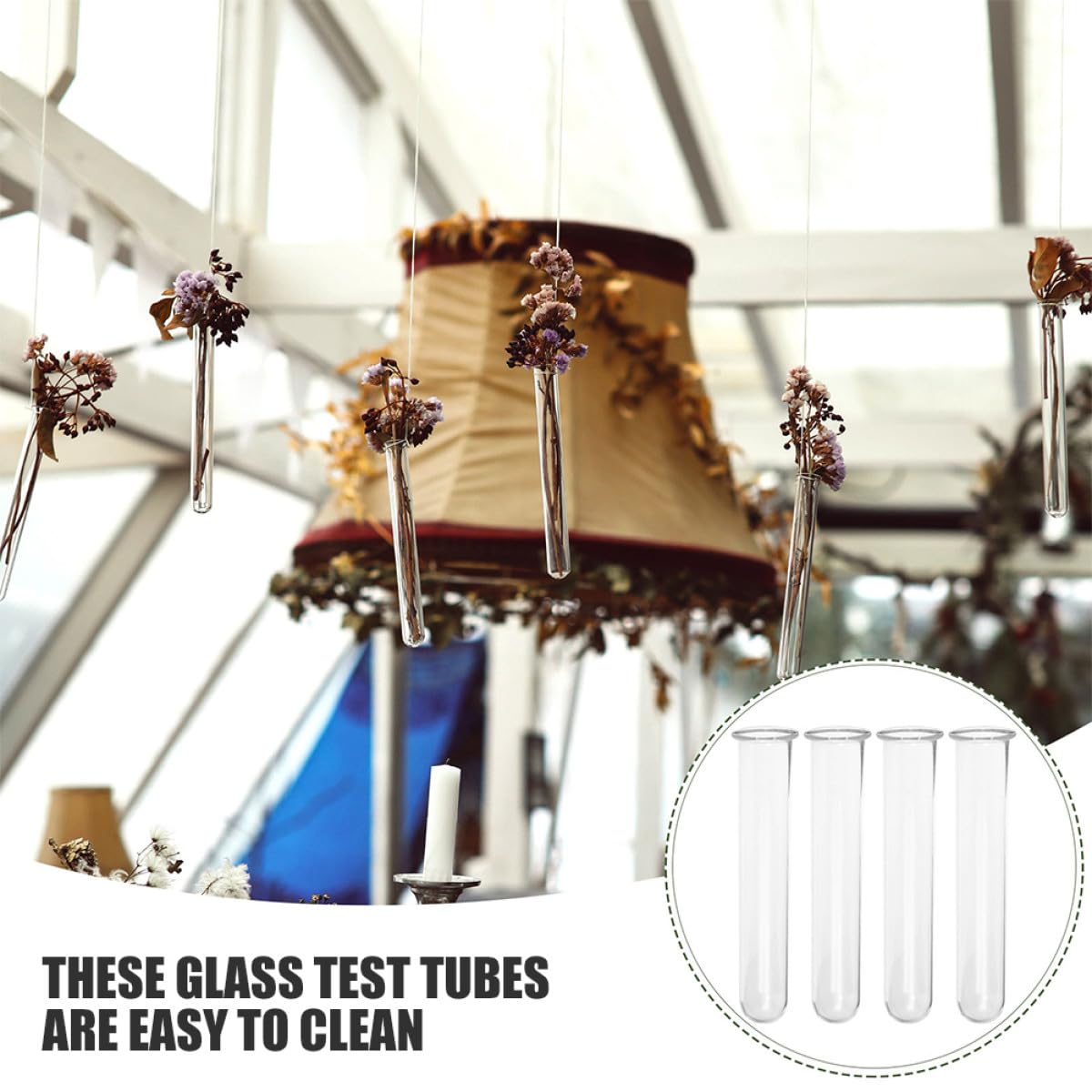 HOOTNEE 4pcs Glass Hydroponic Plant Test Tube Vases 2.5x3x18cm Propagation Tubes for Indoor Terrarium Decor and Desk Plant Cuttings