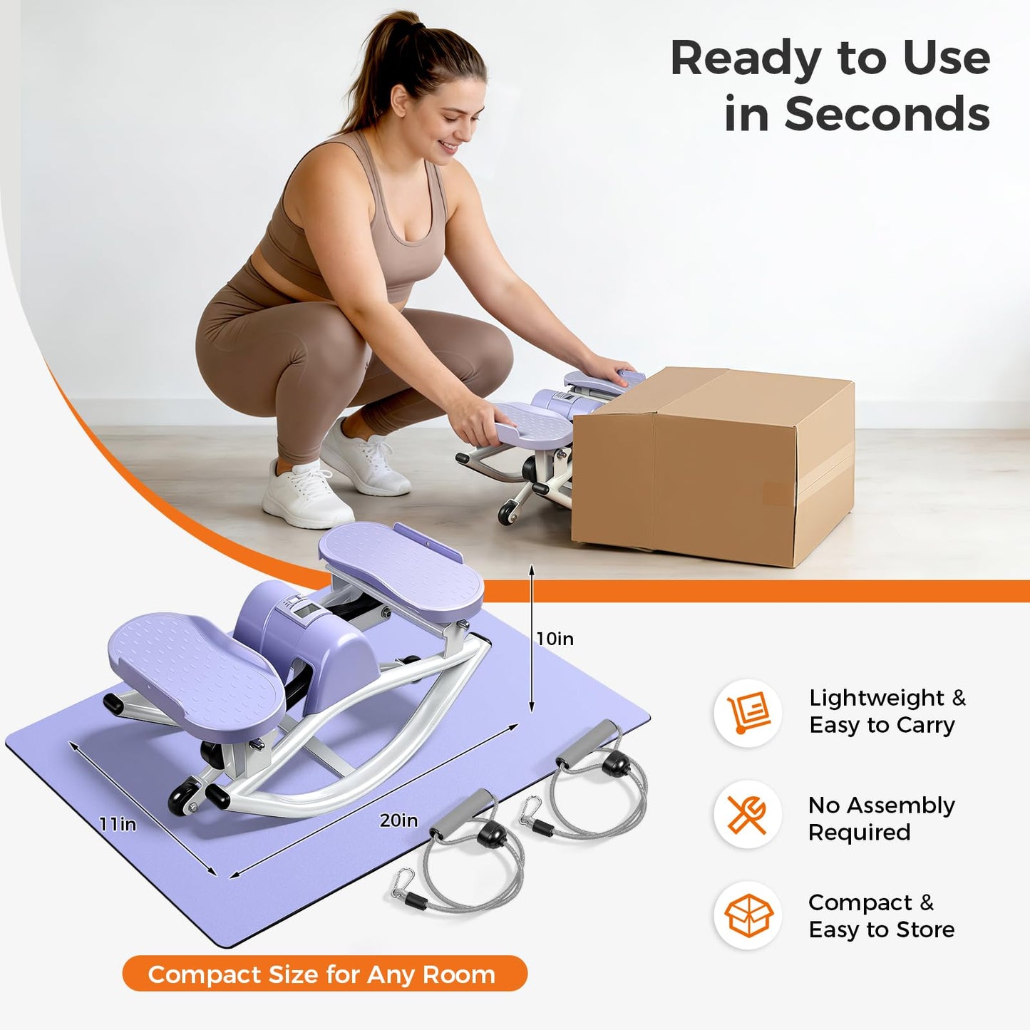 Rock Stepper Side to Side, Rocking Stepper with Lateral Motion, Compact Side Stepper for Home & Apartment, Low Impact Workout Machine with Resistance Bands & Non-Slip Mat (Purple)