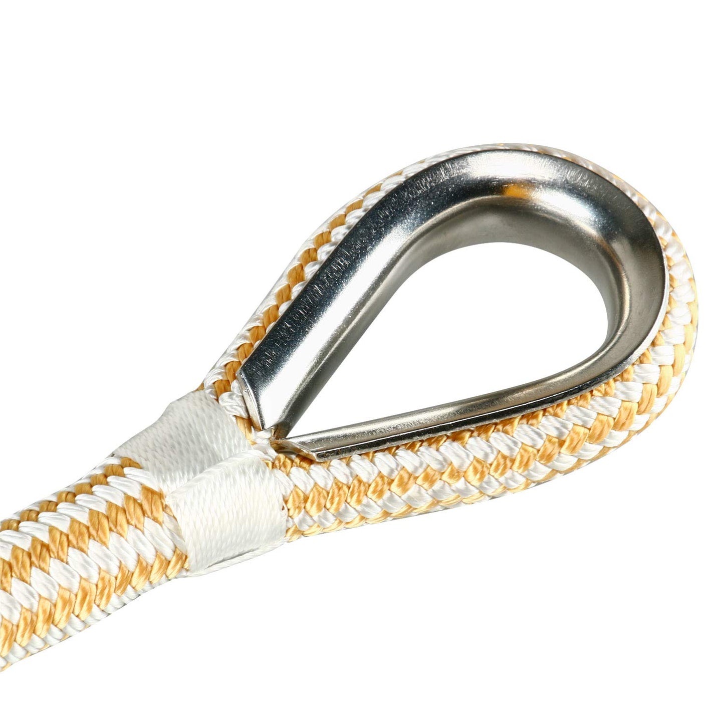 Amarine Made Heavy Duty Double Braid Nylon Anchor Line with Stainless Steel Thimble-White/Gold Color 1/2 inch Thickness 300 ft Long