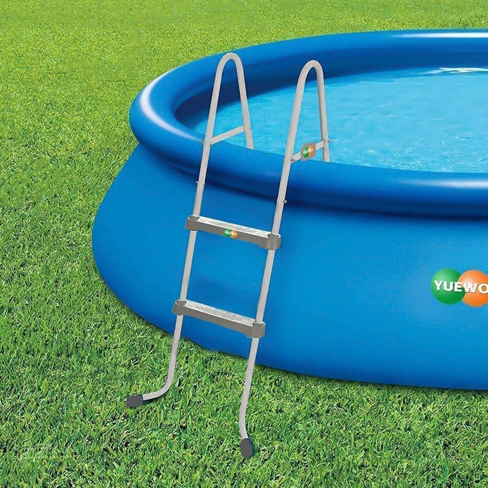 YUEWO 36" 2-Step Steel Frame Above Ground Swimming Pool Ladder with Non-Slip Plastic Steps for Entry and Exit System Swim Pools