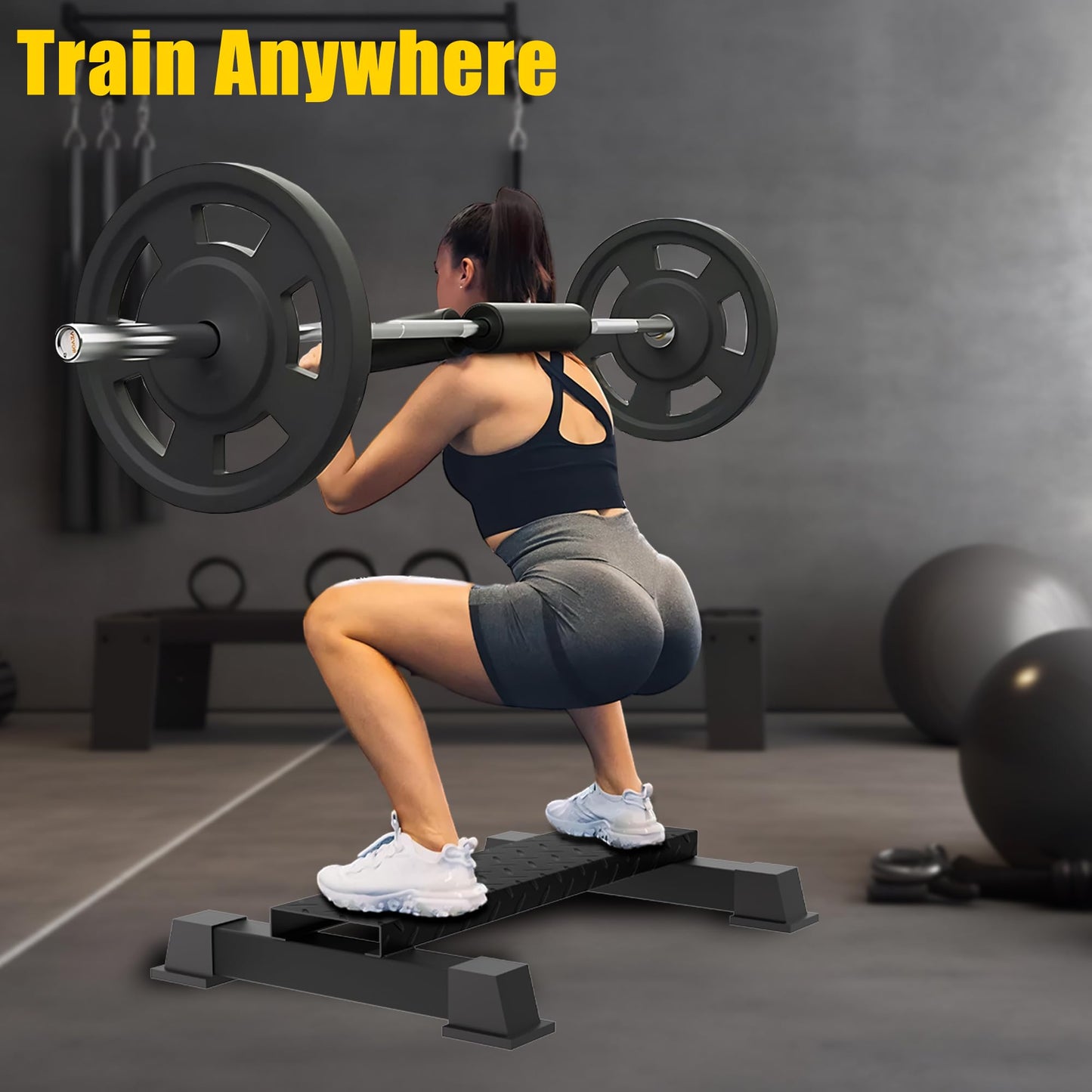 Rumoid Calf Raise Block, Heavy-Duty Steel Calf Trainer, Multifunctional Standing Calf Workout Bar for Stretching, Squat, Foot Flexibility, Anti-Slip Solid Platform for Home Gym (Straight Board)