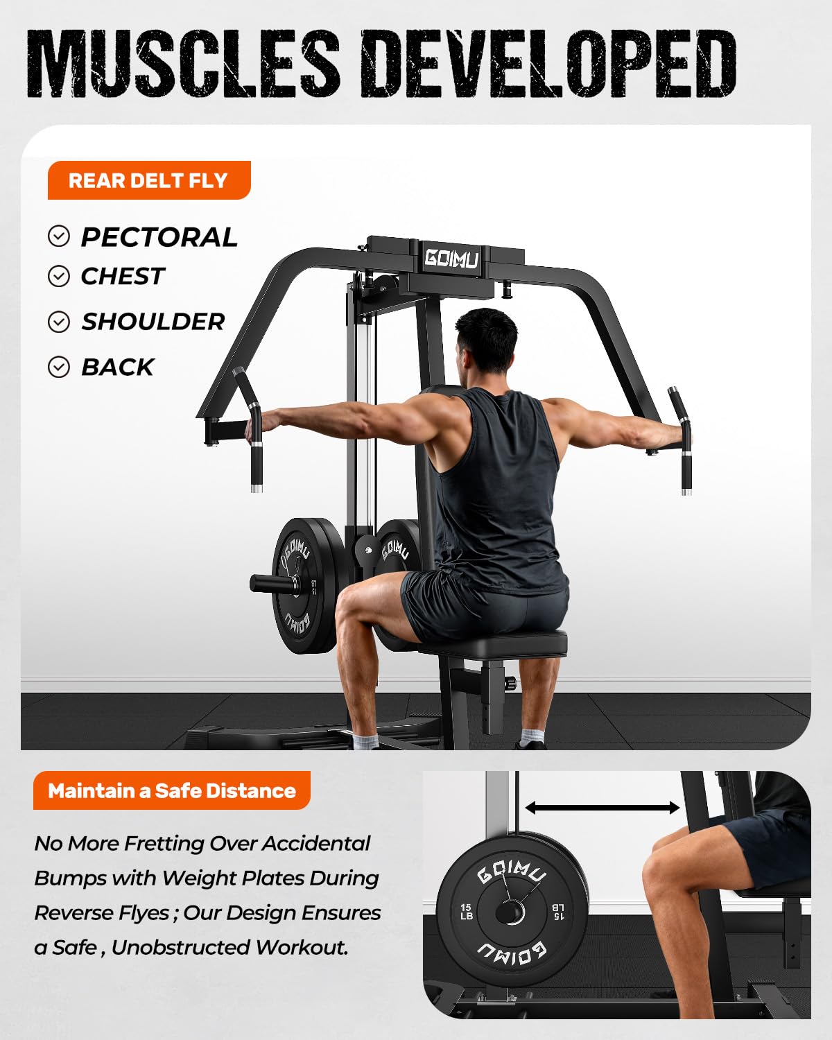 GOIMU Chest Fly Machine, CF01-PRO PEC Fly and Reverse Delt Machine, Upper Body Workout Equipment with Adjustable Backrest for Pectoral and Rear Deltoid, Chest Training Machine for Home Gym