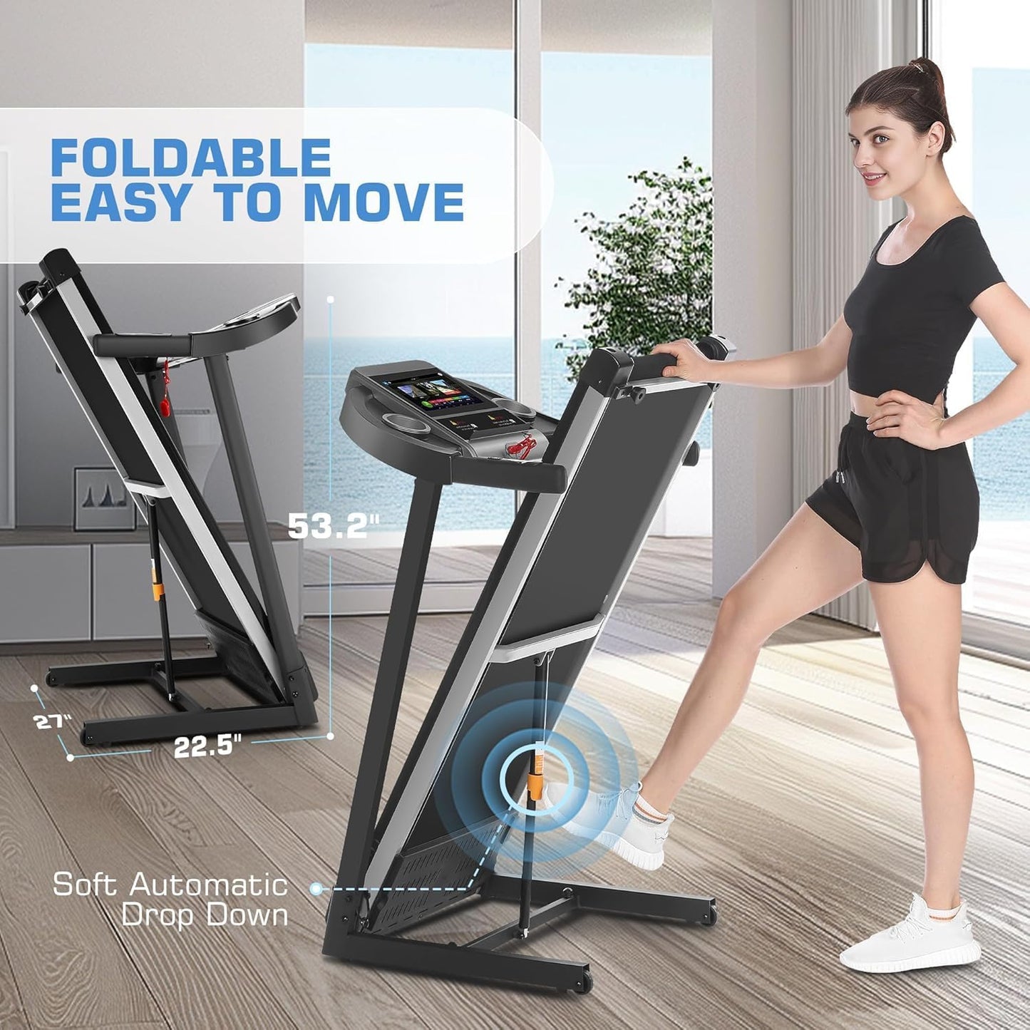 FUNMILY Foldable Treadmills with Incline - Heavy Duty Treadmills with 10" HD WiFi Touchscreen, Smart Walking pad with HiFi Speakers, Running Machine Popular Apps & Interactive Entertainment