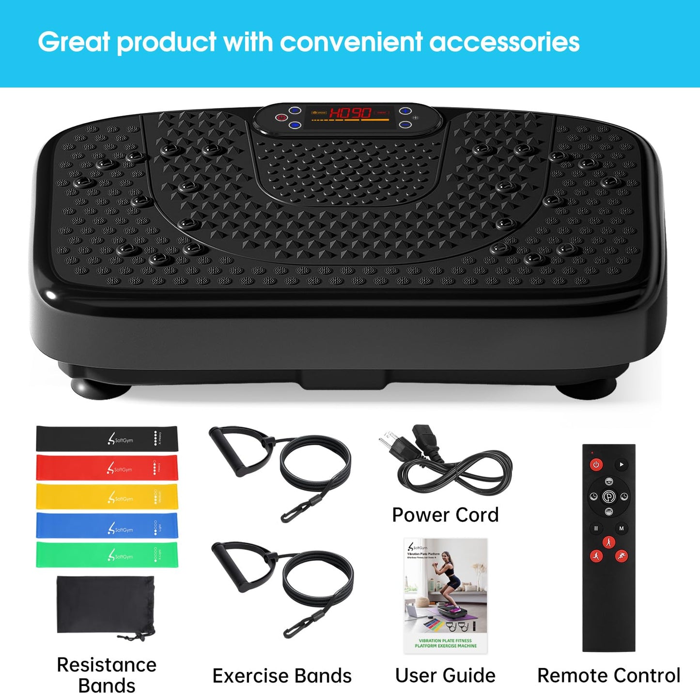 SoftGym Vibration Plate Exercise Machine for Lymphatic Drainage,Power Vibrate Stand Shake Board Whole Body Workout Waver with Resistance Bands Weight Loss Gifts for Women Men-Black
