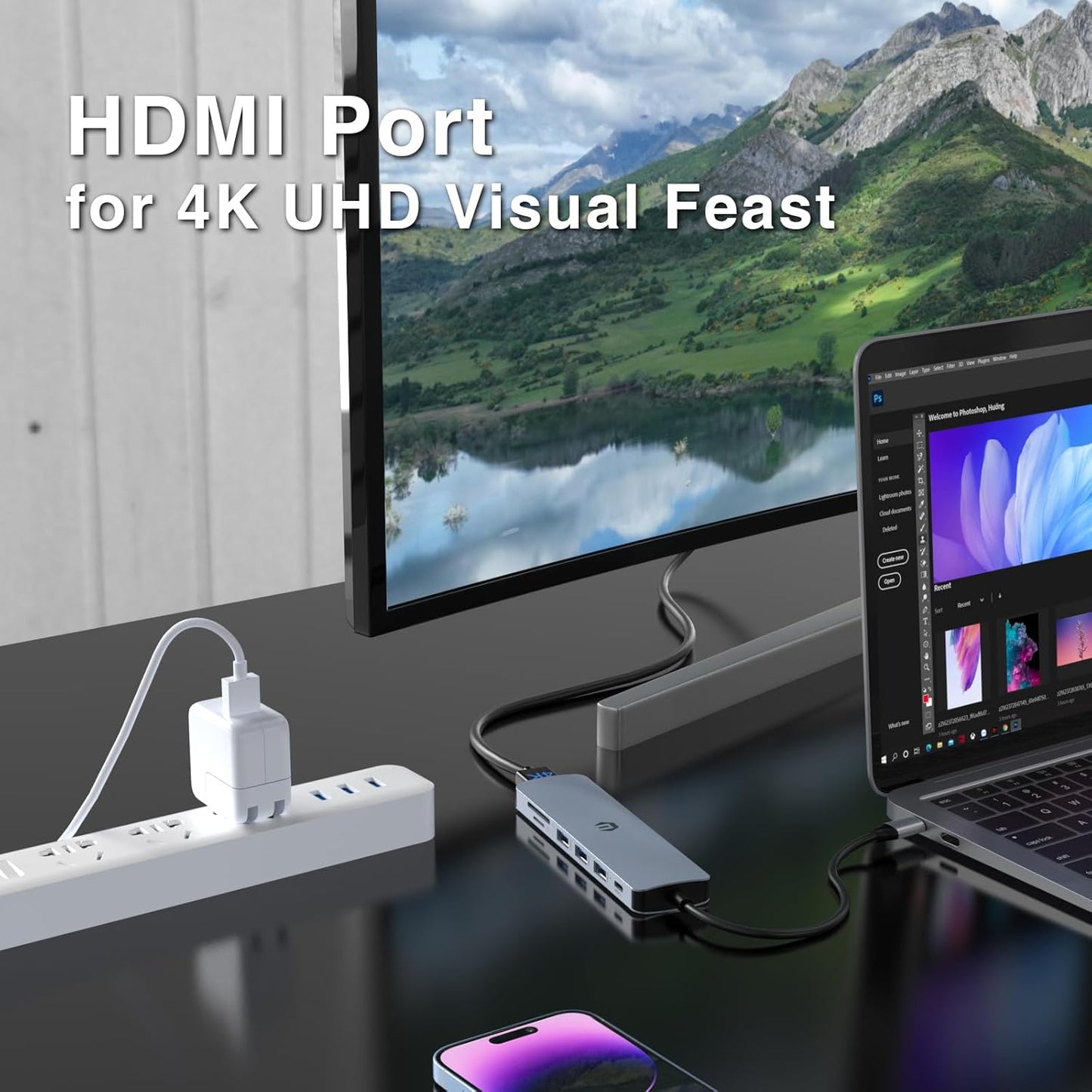 Tiergrade 7-in-1 100W 3 3.0, USB C Hub Multiport Adapter, USB C Docking Station with HDMI, PD Charging Port, USB SD/TF