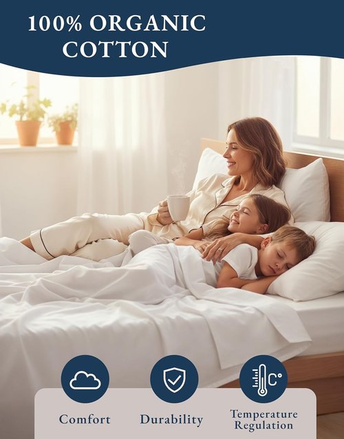 LANE LINEN 100% Organic Cotton Twin XL Sheets Set - Soft Percale 3-Piece Bedding in White, Fits Mattresses Up to 15" Deep