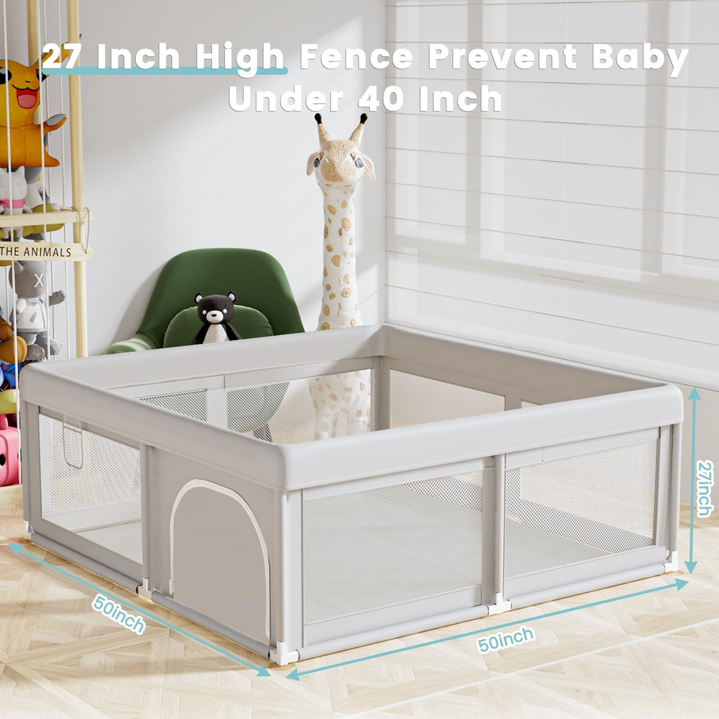 Hiaksedt Baby Playpen 50x50 Inch, Play Pens for Babies and Toddlers Baby Fence Play Yards for Indoor & Outdoor with Breathable Mesh Anti-Fall Playpen