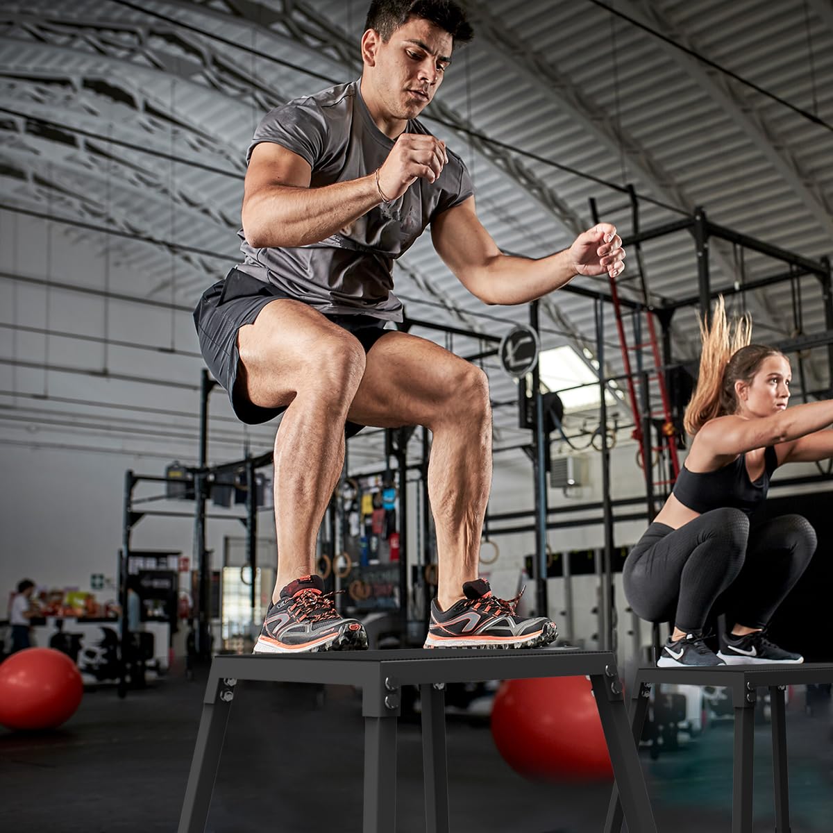PeakPursuit 12 Inch Metal Plyo Box, Plyometric Jumping Box Set with Anti-Slip Surface for Workout Home Gym,Single and Set,Black