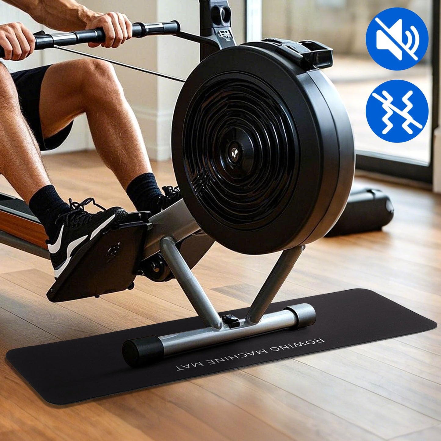 TOBWOLF 2PCS Rowing Machine Mat, Non-Slip Exercise Bike Mats for Home Gym Workout, Treadmill Mats Protector for Carpet & Hardwood Floors, Rower Mat for Hydrow, Concept 2, Peloton Rower Machine