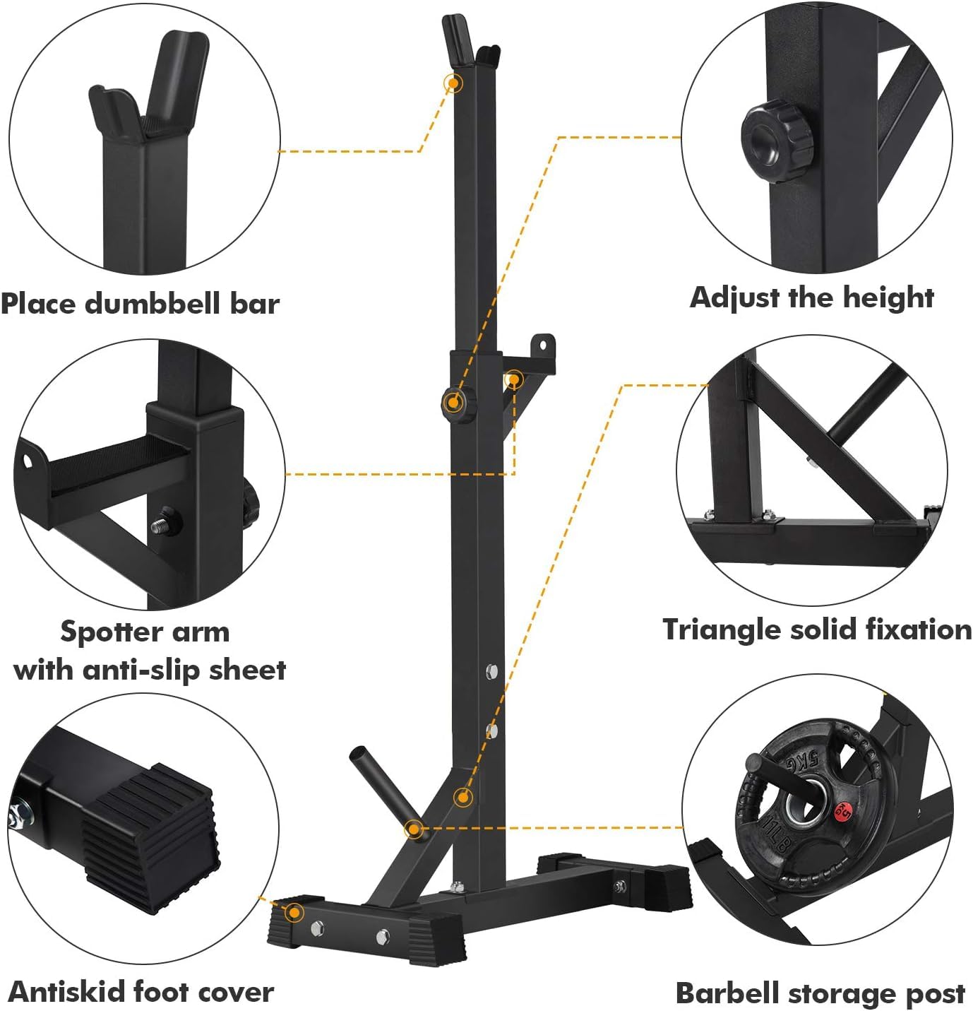 BangTong&Li Squat Rack Stand,Barbell Rack,Bench Press Rack Stand Home Gym Adjustable Weight Rack 550Lbs (Black)