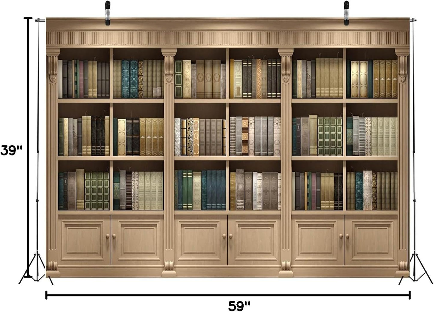 BELECO 5x3ft Fabric Vintage Wooden Bookshelf Backdrop Library Study Living Room Bookcase Books Background for Video
