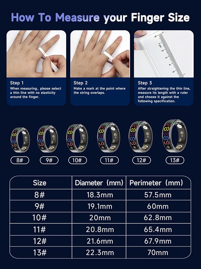 Smart Ring for Women Men, Health Ring Colorful Display, Fitness Tracker with Heart Rate, Blood Oxygen, Sleep Monitor, No Subscription Fee, 5ATM Waterproof for iOS & Android (Silver, 11)