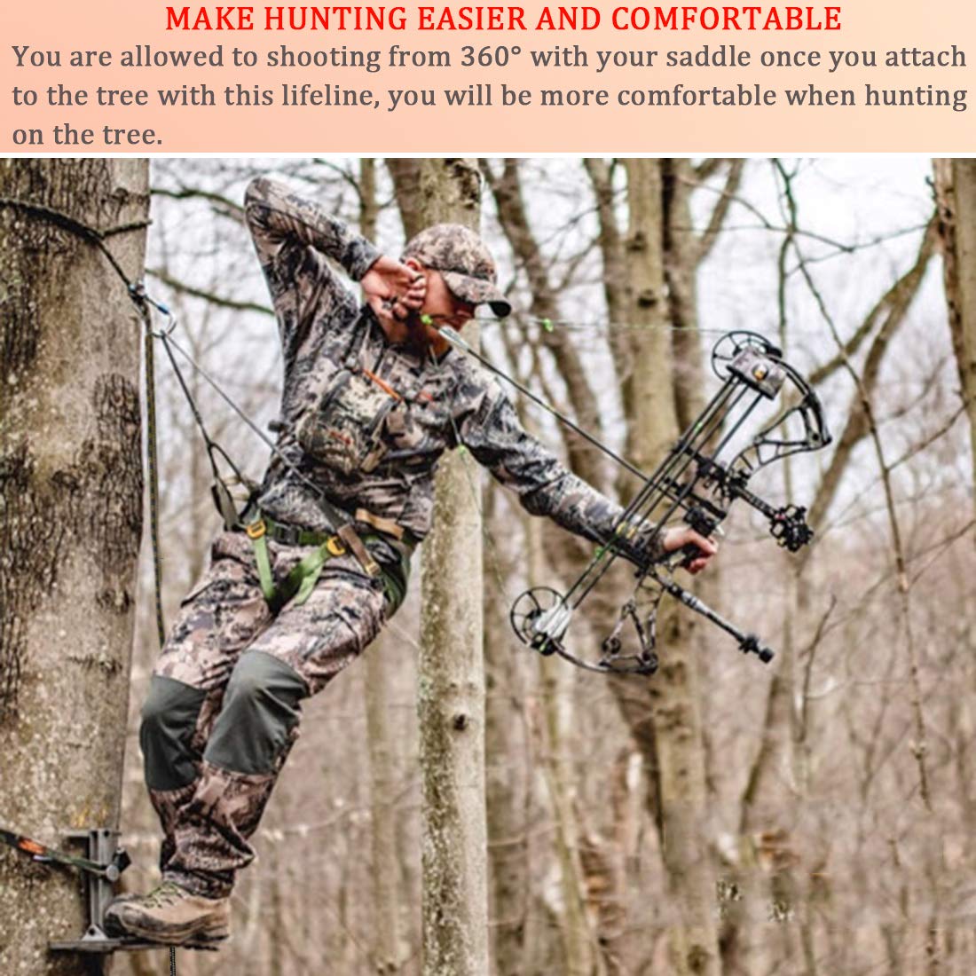 Treestand Lifeline Rope, 30' Treestand Safety Rope for Climbing Sticks, Hanging Ladder Stand Or Treestand, Bow Hunting Lifeline, Tree Stand Hunting Accessories, 30Feet