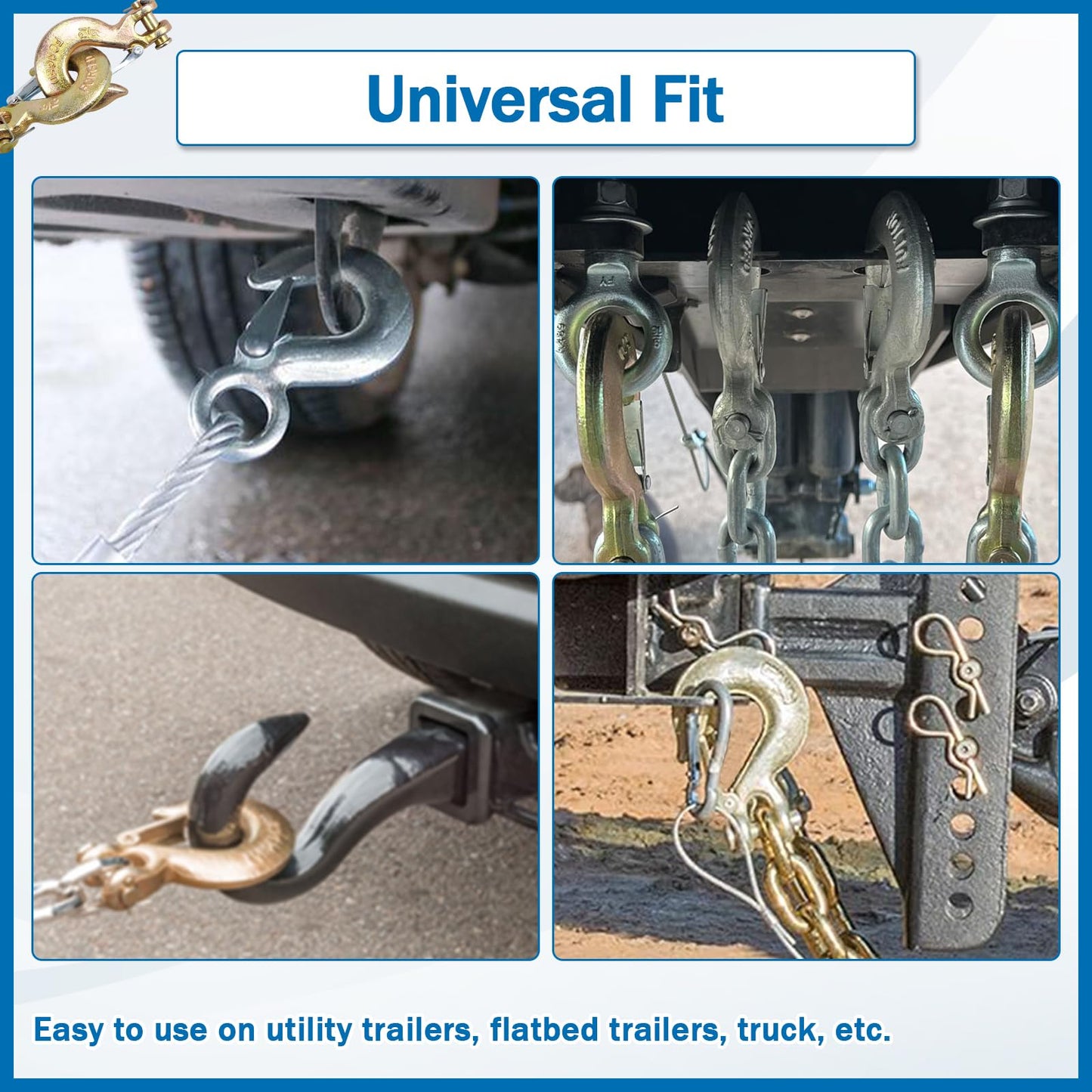 TBAPFS 2 Pack 5/16" Inch Clevis Grab Hooks G70 Steel Chain Slip Hook with Safety Latch 14000 Lbs Capacity Working with Towing and Chain
