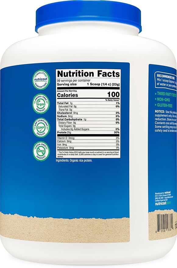 Nutricost Organic Rice Protein Powder (5 LB) - Gluten-Free, GMO-Free (from Brown Rice)