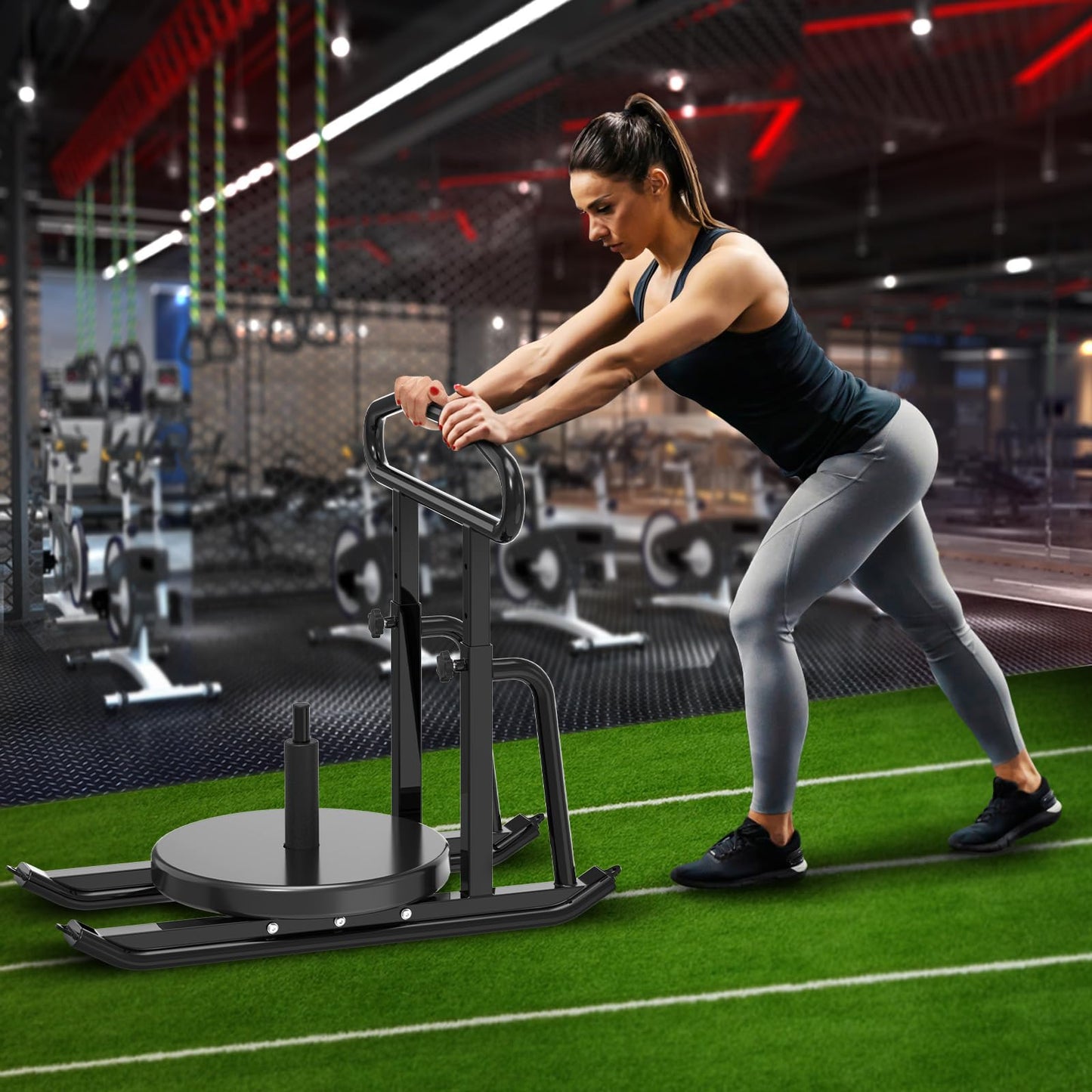 Dolibest Weight Sled Fitness Sled with Push-Pull Handles, Height Adjustable-Sled Harness Included, Heavy-Duty Weight Training Equipment for Muscle Building- Suitable for 1&2" Weight Plate- Black