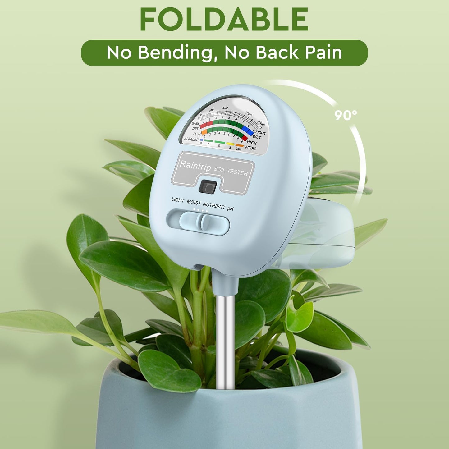 4-in-1 Soil Moisture Meter, Moisture Meter for Plants, Soil Ph Meter, Tester for Moist, Light, Nutrients, pH, Great for Garden, Lawn, Farm, Indoor & Outdoor Use,No Battery Required, Blue