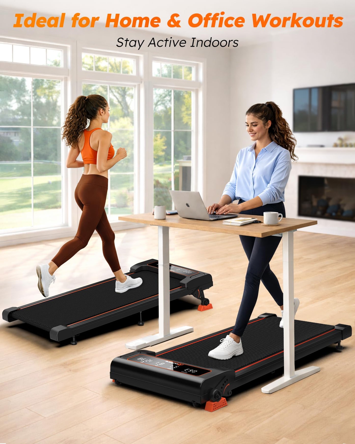 Walking Pad with Incline 9% & Decline -4% 5 Level, Under Desk Treadmill for Home, Quiet BLDC EvoDrive, Full Metrics Large Display, NeoFloat Quad Cushioning, Portable Compact for Small Spaces Orange