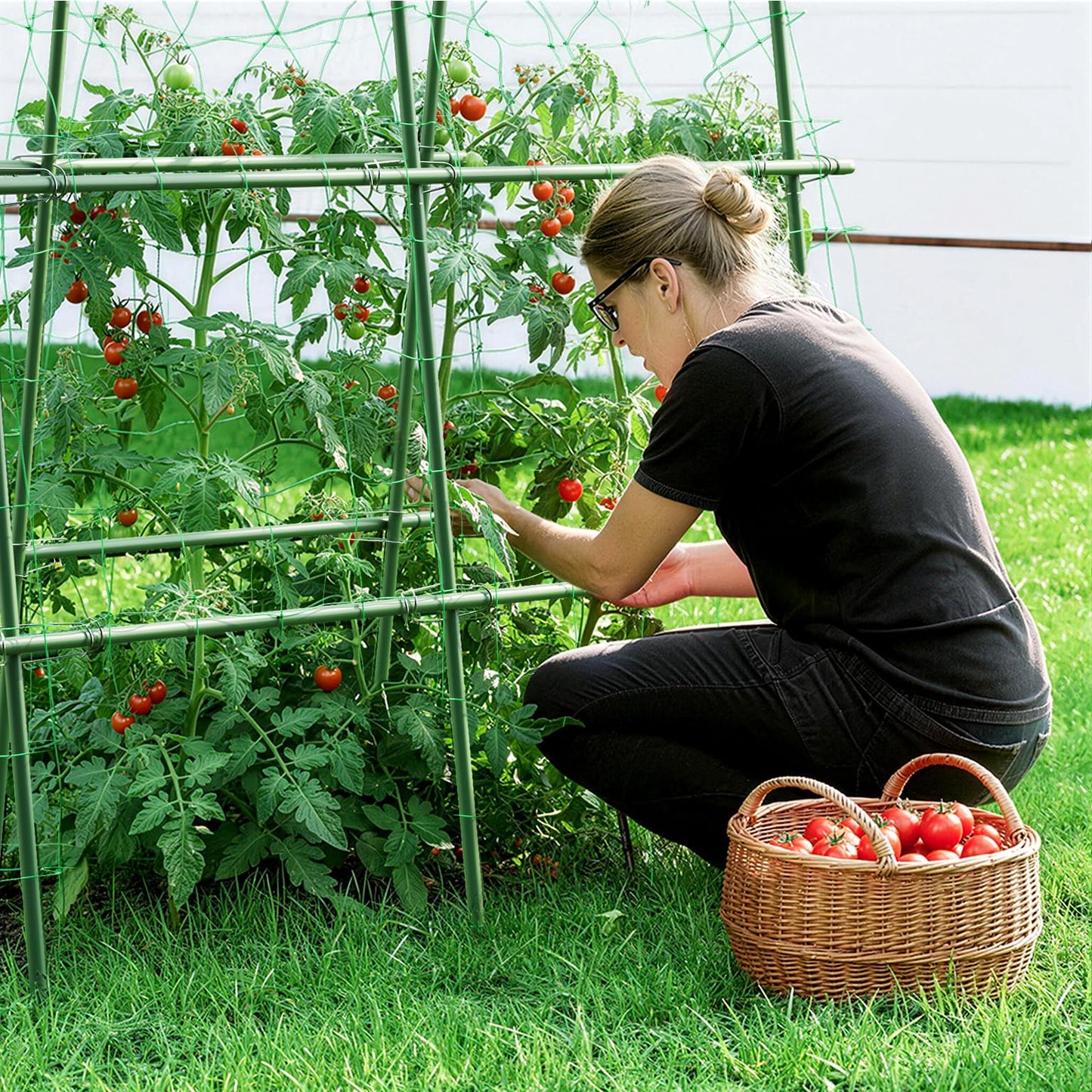 HIRALIY Cucumber Trellis for Climbing Plants Outdoor, 4ft Tall Heavy Duty Metal Garden Arch Trellis, Rustproof Plant Support Tunnel for Tomato, Grape, Bean, Raised Bed and Vegetable Gardens, Green