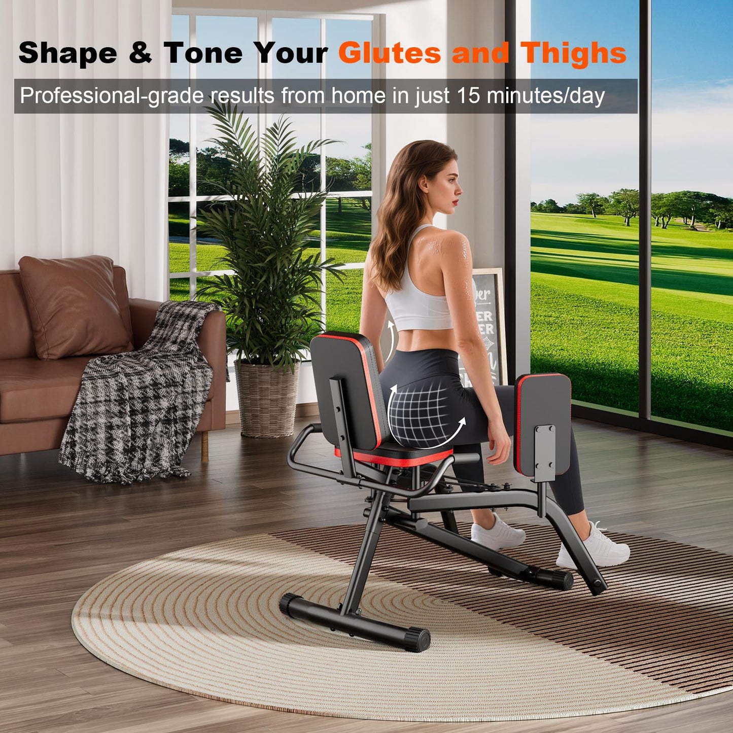 FitNexus Hip Abductor Machine for Women/Men, Compact Glute Machine & Leg Exercise Equipment with Resistance Band, 6-Level Adjustable Booty Builder for Home Gym, Ultra Quiet, 360° Adjustable Leg Pads