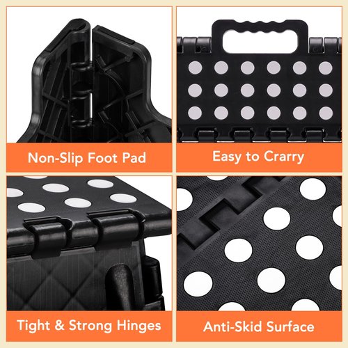 ACSTEP Foldable Step Stool for Kids and Adults,15-Inch Extra Wide 9-Inch Height (2 Pack) More Safe and Comfortable Holds Up to 300 lbs Folding Step Stool for Bathroom, Garden, Kitchen(Black)
