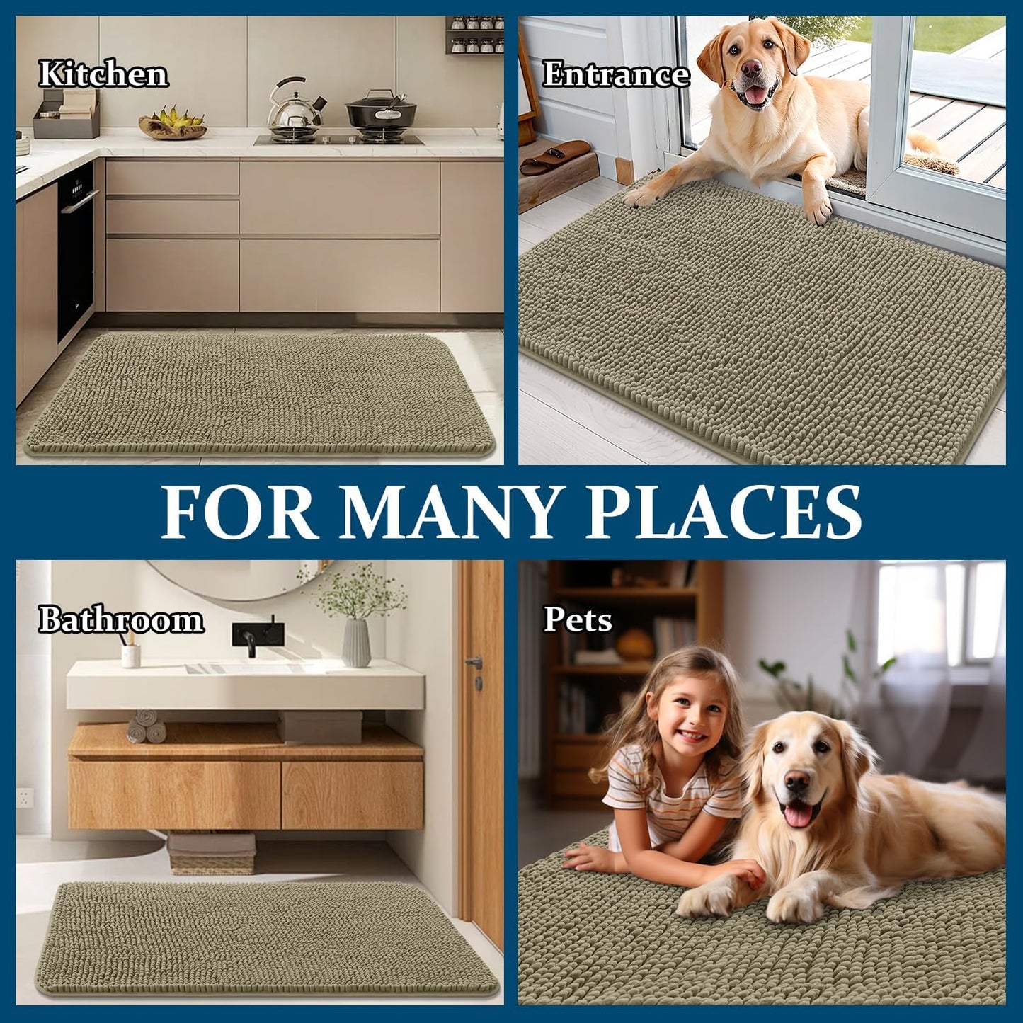 OLANLY Dog Door Mat - Absorbent Non-Slip Mud Mat for Indoor Use | 34x21 Inches, Warm Taupe