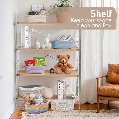 JMvicyroam Woven Basket - Small Rope Storage Bin with Handles for Organizing Shelves & Closets | Beige