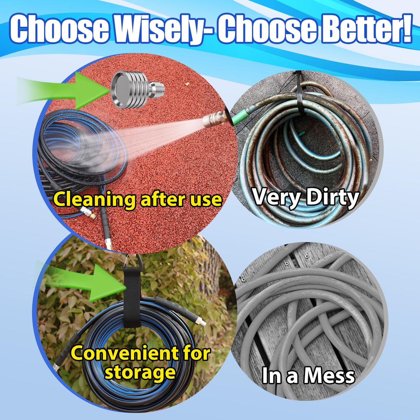 VIVIDWASH Sewer Jetter Kit for Pressure Washer(150FT),1/4" NPT Drain Cleaner Hose 5800PSI with 3 Sewer Jet Nozzles,Pearl Corsage Pin,Marking Ring,Spray Nozzle,Teflon Tape&Gloves