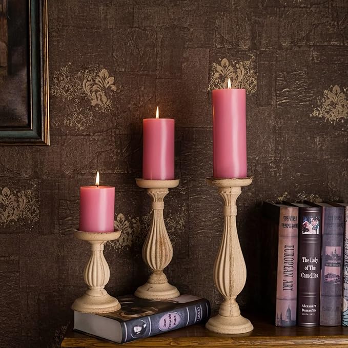 MOZEAL 3" x 4" Hand-Poured Unscented Candle,Dripless Pillar Candle Set of 3,Long Clean Burning,Approx 72 Hours Burn Time,Rustic Country Style,Wedding,Dinner,Christmas and Home Decor,Pink