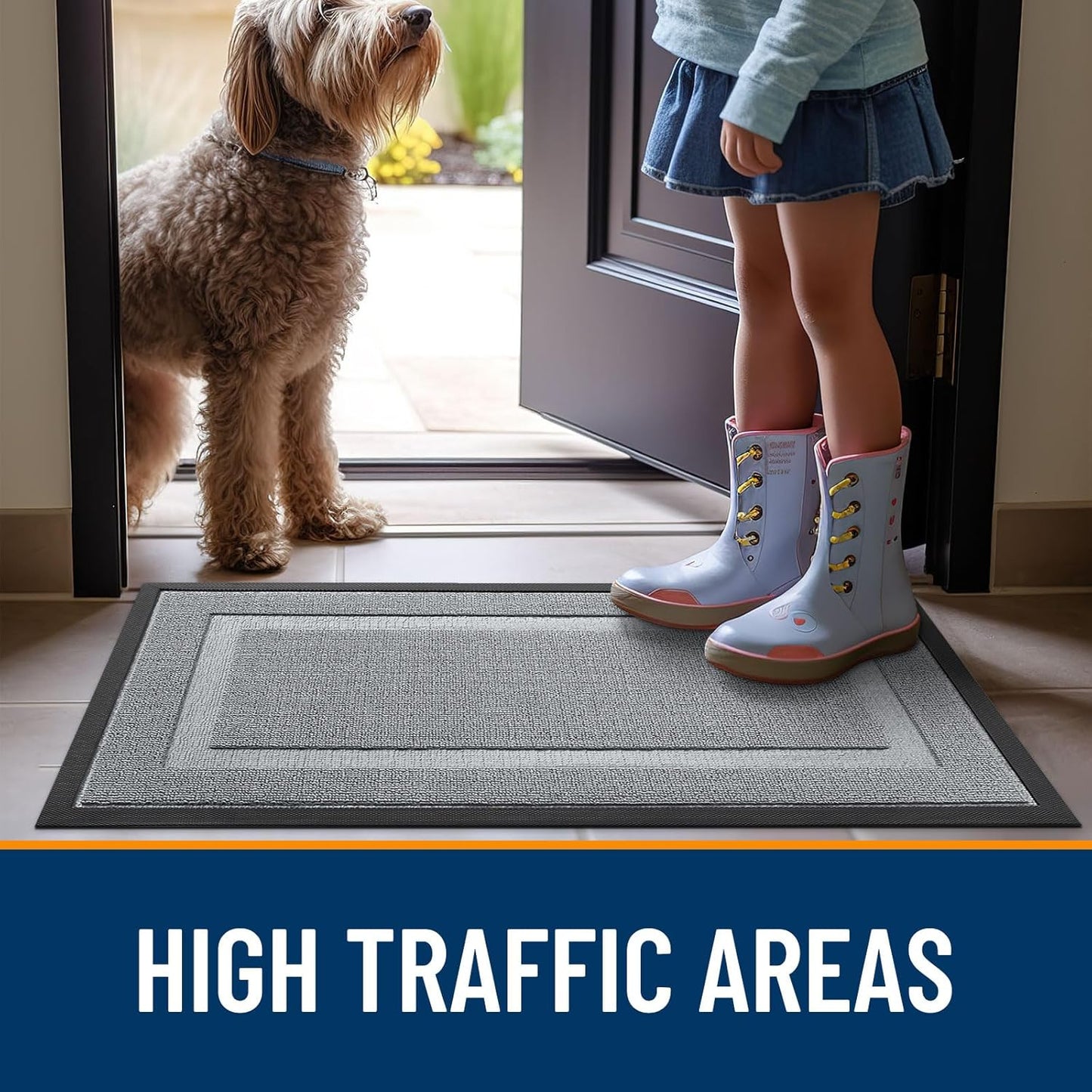 OLANLY Front Door Mat - Waterproof All-Season Doormat | Sturdy Natural Rubber, Easy Clean, 29.5x17, Ash Gray