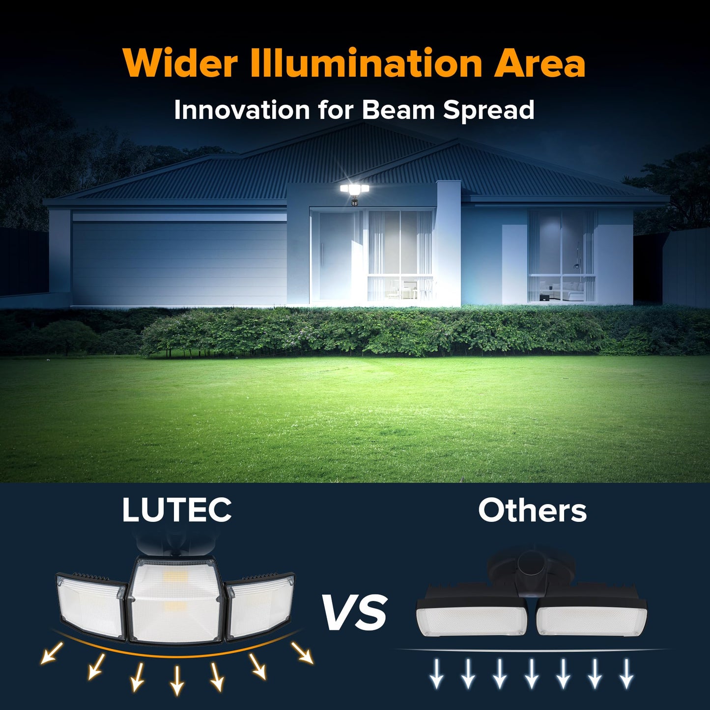 LUTEC 80W 9000LM LED Security Light Hardwire Motion Sensor Outdoor Lights, 4 Head LED Flood Lights Outdoor 5000K Daylight, IP65 Waterproof, Motion Detected Lights for Outside, Garage, Yard (Black)