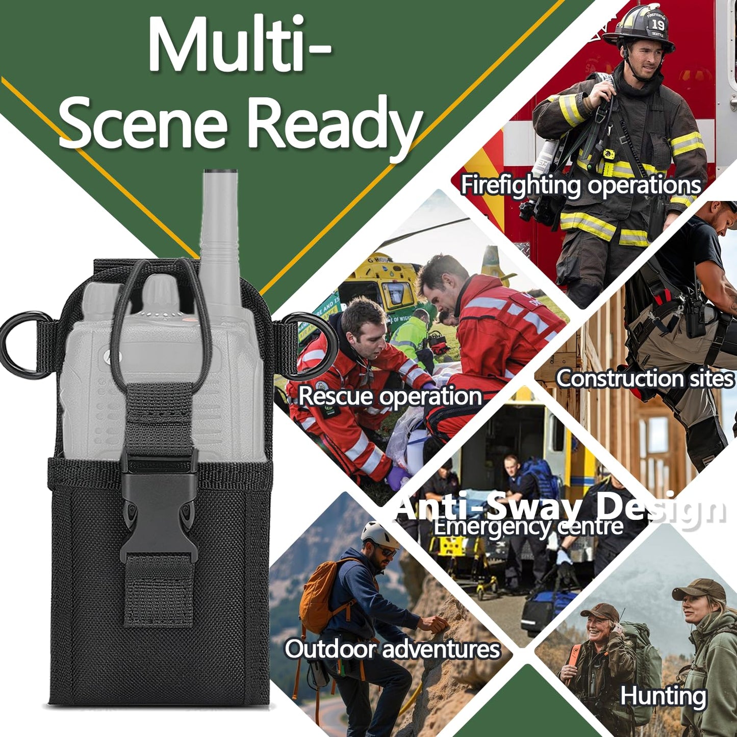 Radio Holster for Firefighter Bundle Set, Includes Radio Strap and Moveable Mic Holder, Duty Belt Holder, Anti-Sway Strap for EMS EMT Firefighters Polices