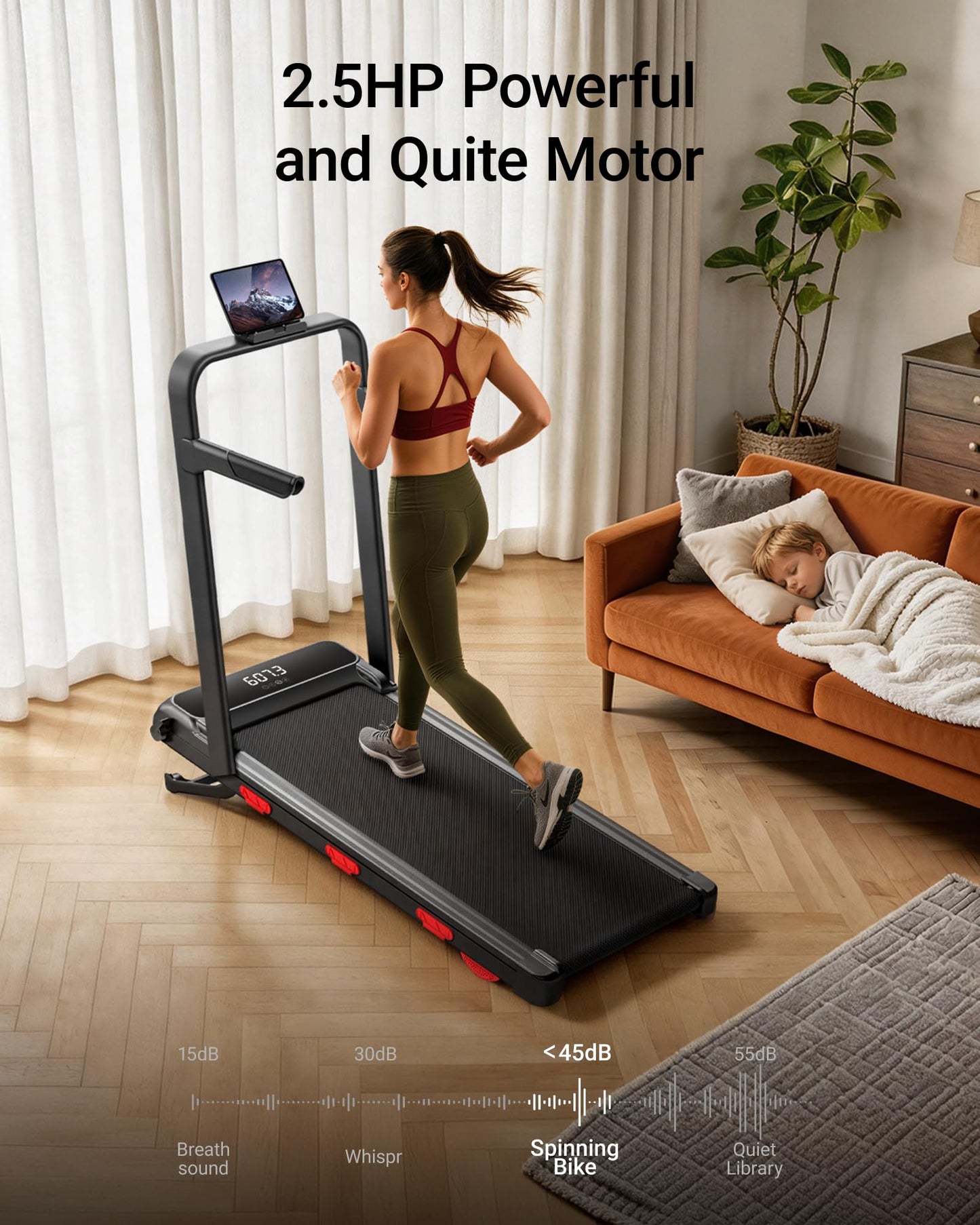 15% Auto Incline Walking Pad Treadmill with 12-Level, Under Desk Treadmill with Handles, Portable Treadmills for Home Small, 43″ High Armrests