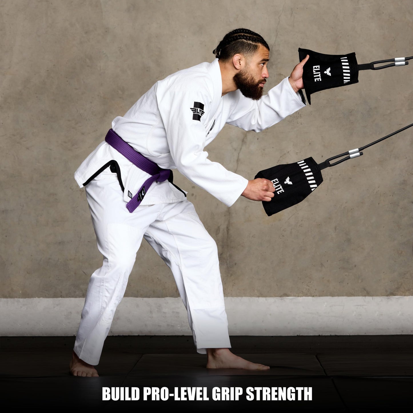 Elite Sports Jiu Jitsu Grip Trainer Simulate Gi - Resistance Band Grip Strength Trainer for BJJ MMA Judo & Grappling Training