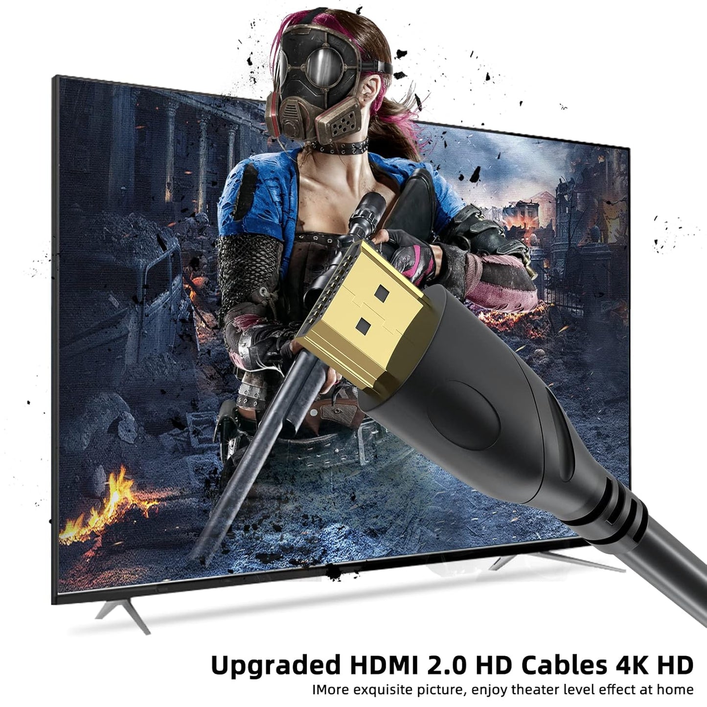 Jorenca 4K 30ft 2.0 4K@60Hz 18gbps, 1080p 3D PS3/4/5/9 HDMI Cable Ultra High Speed HDMI Cables Gold Plated