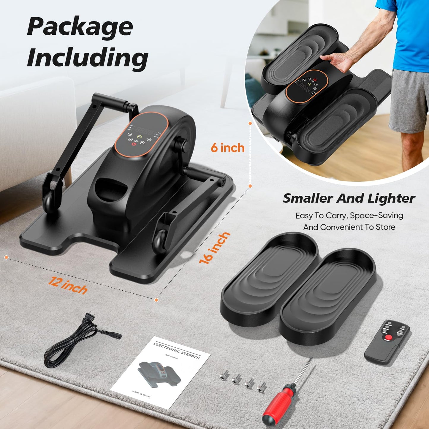 Under Desk Elliptical Machine for Senior, Quiet Motorized Leg Exerciser with Smart Remote, Pedal Exerciser with 15 Adjustable Speeds for Auto/Manual Modes, LCD Monitor, Easy to Use for Home Office