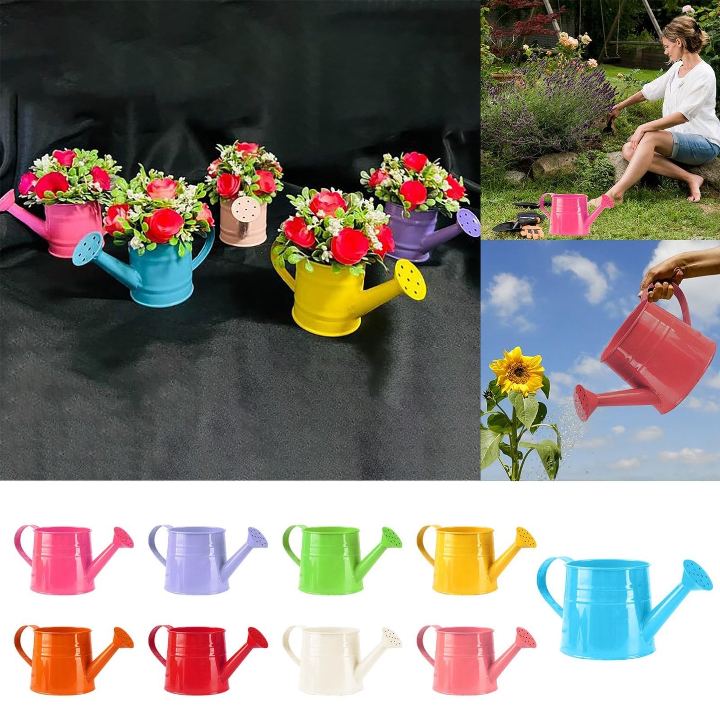 Galvanized Watering Can 1L,Tinplate Watering Kettle with Removable Spout,Garden Decorations,Gardening Tools for Outdoor Indoor Plants Lawn Garden (Blue)