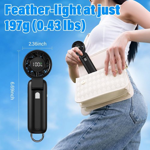 **TurboFan 4-in-1 Portable Handheld Fan - 10000RPM High-Speed, 180ยฐ Foldable, 15H Battery Life**