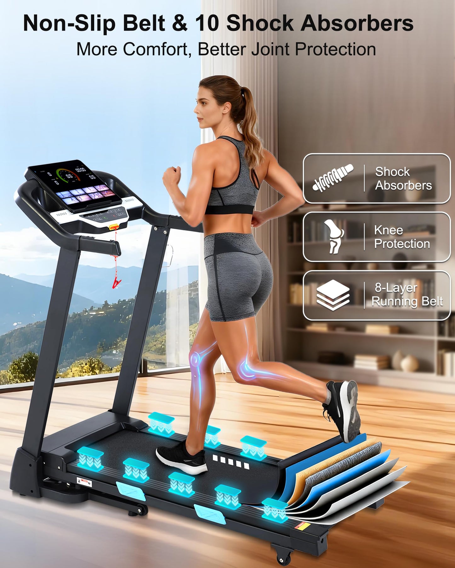 BORGUSI Auto Incline Treadmill - 3.5HP Folding Treadmills with 15% Auto Incline Running Machine for Home, 320 LBS Capacity, 10 MPH Speed, 36 Preset Programs, Bluetooth App, Upgrade LCD Panel